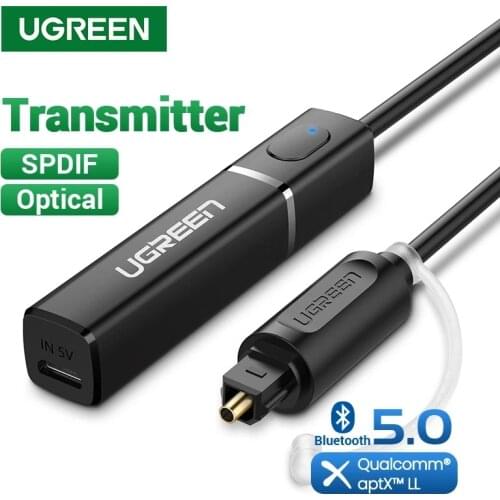 Ugreen Bluetooth 5.0 Transmitter aptX LL 3.5mm Aux Optical Adapter Bluetooth Wireless Transmitter For TV Headphone PC PS4 Music