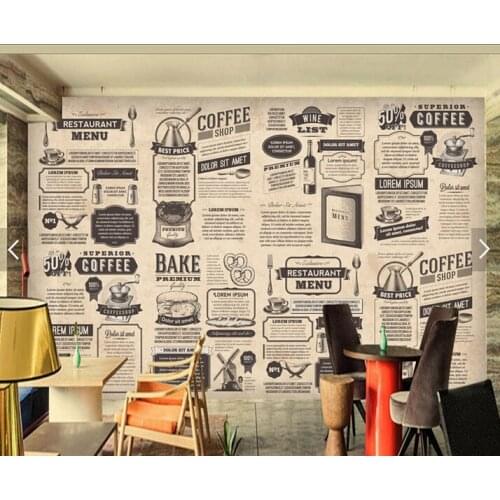 Custom retro wallpaper, hand drawn Food icon newspaper for living room restaurant coffee shop background wall vinyl wallpaper