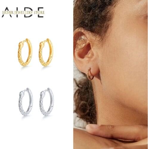 AIDE Punk Snake Hoop Earrings For Women Minimalism Glossy Serpentine 925 Sterling Silver Pierced Huggie Earings Jewelry brincos