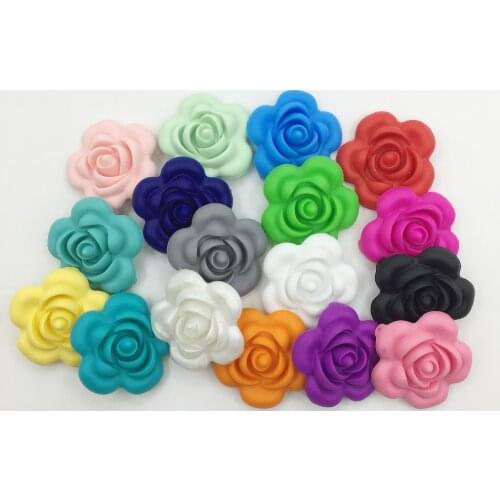 Silicon Flower beads Food grade Pendant for teething necklace DIY loose beads pendants 50PCS/lot 22 colors available