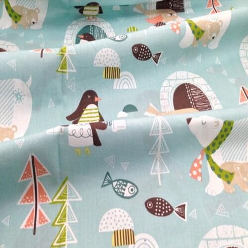 So Cute Happy South Pole Penguin & Polar Bear Printed 100% Cotton Fabric 50x160cm Bedding Quilting Clothing DIY fabric