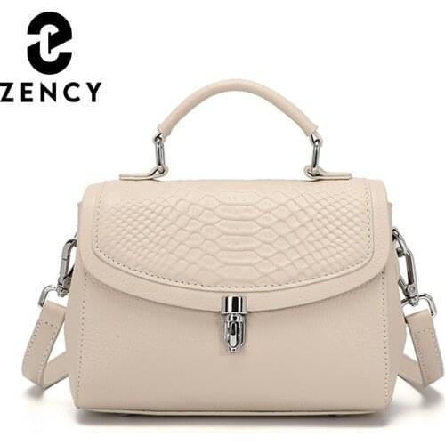 Zency 2021 New Genuine Leather Bags Female Fashion Vintage Alligator Crossbody Handbag Small Luxury Box Shoulder Tote Women Bag