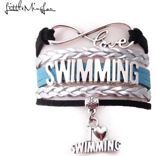 4 colors Infinity Love Swimming women bracelet stacks i love swimming charm wrap men bracelets & bangles for women jewelry