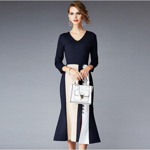 Spring 2020 Autumn Office Dress Women Elegant Bodycon Dress Female V-Neck Womens Dresses Clothing vestido longo WYQ1090 s es