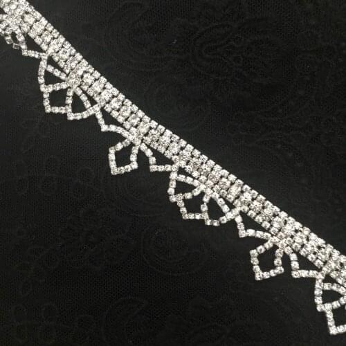 1 Yard 25mmm Bling Bling Clear Crystal Silver Fashion Design Rhinestone Trims For Bags, Garment, Shoes Decoration
