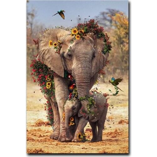 5D Diamond Painting Elephant Animal Diamond Embroidery Flower Complete Diamond Inlaid Mosaic Cross Stitch Artist Home Decoration