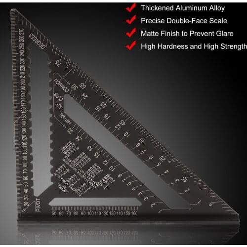 7 Inch Rafter Square Metric Triangle Ruler Double Scale Triangle Protractor Layout Gauge High Precision Easy-Read Layout Tool