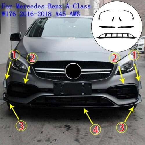 For Mercedes-Benz W176 A180 A200 A250 A45 amg 2016-2018 7PCS ABS front lip spoiler with side splitter canard apron