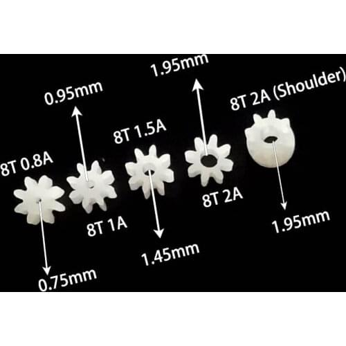 8 Teeth 0.5M POM Pinion OD= 5mm Hole= 0.75/ 0.95/ 1.45/ 1.95mm DIY Model Motor Gears 80.8A 81A 81.5A 82A 100PCS/LOT