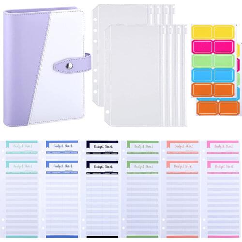 A6 PU Leather Budget Binder Cash Envelopes Organizer with Budget Sheets,Binder Pockets,Label Stickers for Money Saving,Budgeting