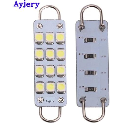 AYJERY 100PCS 12V Festoon 1210 12SMD C5W Led Light Interior Light 44mm Car LED Trunk Dome Lamp White License Plate Reading Light