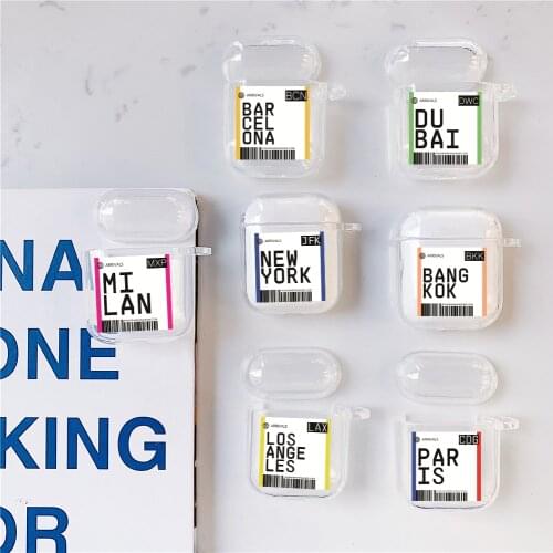 Hot Global popular tourist city label barcode case for Airpods 2 1 Bluetooth Headset New York Seoul London Tokyo Clear TPU case