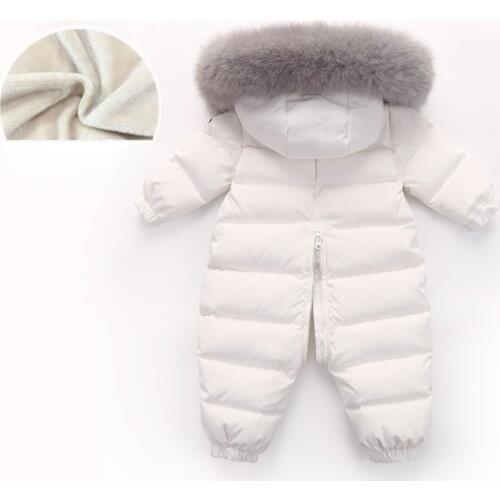 -30 Degree Infant Baby Rompers Real Fur Collar Duck Down Filling Kids Baby Snowsuit Thick Warm Toddler Boys Girls Down Jumpsuit