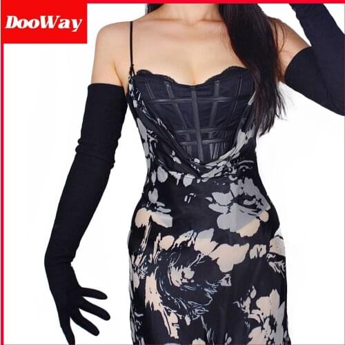 DooWay Fashion Merino Wool Cashmere Extra Long Gloves 28-inch Black Stretchy Slim Winter Warm Evening Opera Full Finger Gloves