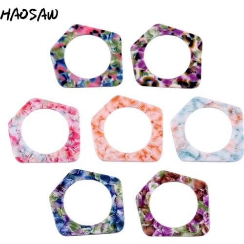 HAOSAW 34*36MM 4Pcs/Lot Jewelry Accessories/Hand Made/Acetic Acid Charm/Geometric Shape/DIY Jewelry Making/Earring Findings