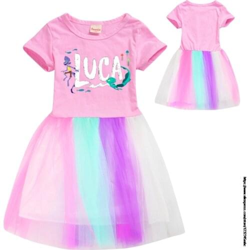 Girl Cotton Dress Kids Girls New movie Luca Summer Lace Dress Toddlers Short Sleeve Children Costumes Children Clothing