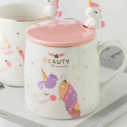 Unicorn coffee cup cute novelty ceramic cartoon printing ceramic shake cup 3D cover luxury animal cup personalized cup