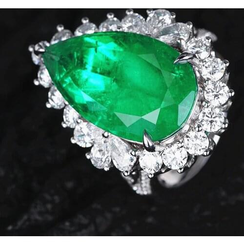 Water drop green crystal emerald gemstones diamonds rings for women white gold silver color jewelry bijoux wedding party gifts