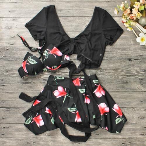 2021 New Women Printed Push Up Three Piece Bikini Set Swimwear Summer Sexy Biquinis Swimsuit Sports Swimming Beach Wear Suits