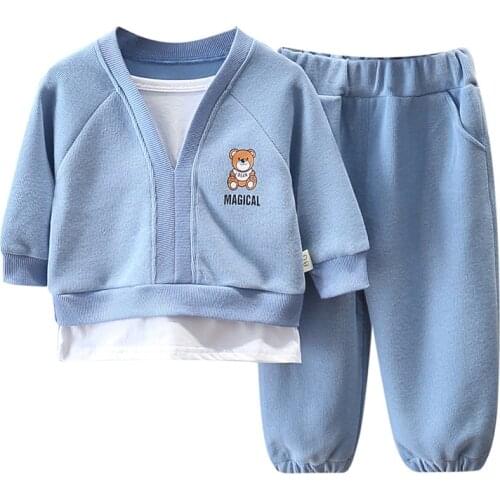 New Cheap Children Clothing Sets Spring Autumn Baby Girls Clothes Fake 2 pieces T-shirt Kids Tracksuit Suits Toddler Boys Clothe