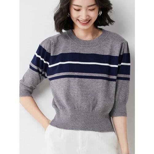 Summer New Style Five-Point Sleeve Wool T-Shirt Women 2021 Ladies Fashion Loose All-Match Blouse 60117