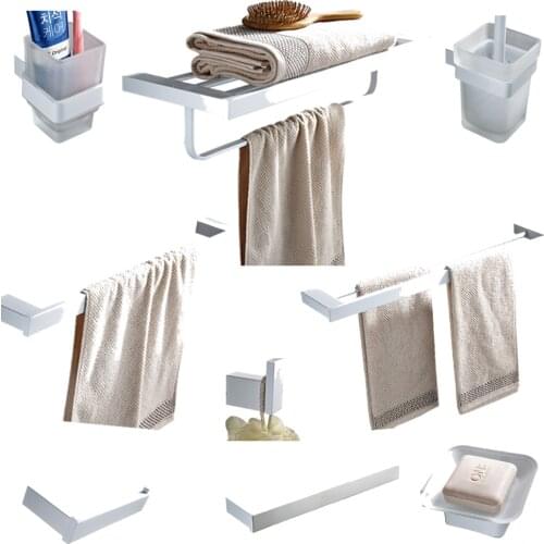 Leyden White 304 Stainless Steel Wall Mounted Bathroom Accessories Set Towel Bars Soap Dish Toilet Paper Holder Clothes Hook