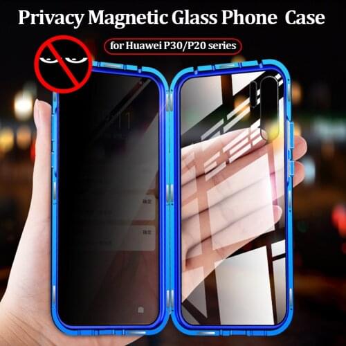 Magnetic Privacy Metal Case for Huawei P30 Pro Lite Cover Anti-spy Double Side Tempered Glass Cover for Huawei P30 Pro P40 Funda