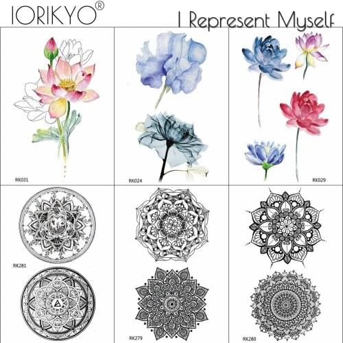 Fashion Flash Mandala Flower Tattoo Fake Women Child Body Arm Temporary Tattoo Sticker Cover Henna Flora Waterproof Tatoos Black