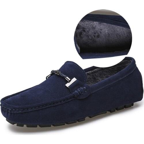 Mocasines De Hombre Winter Plush Men Shoes Warm Fur Flats Slip On Men Loafers Driving Casual Shoes Genuine Leather Luxury Loafer
