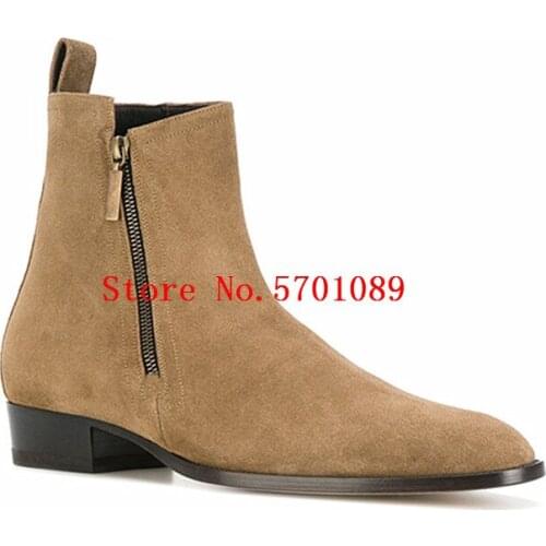 Man Ankle Zipper Shoes Classic Suede Leather Riding Biker Moto Rock Roll Chelsea Boots London British Zip Wyatt Shoes 37-47