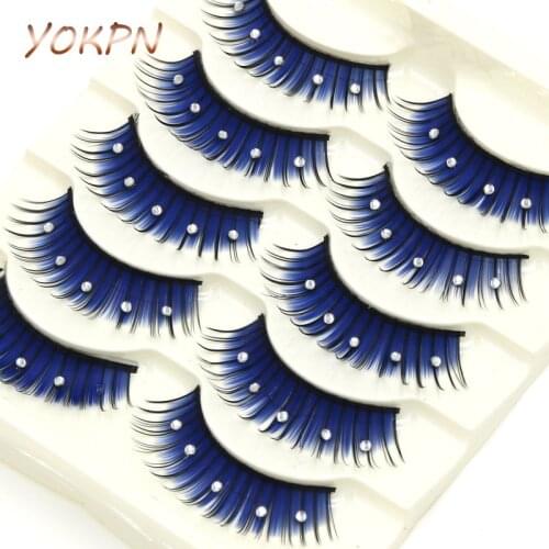 YOKPN 5 Pairs Exaggerated Color False Eyelashes Crisscross Messy Thick Crystal Eyelashes Stage Latin Makeup Fake Eyelashes