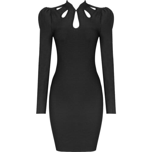 New Arrival Bandage Dress Women Long Sleeve Mini Dresses Party Club Elegant Celebrity Autumn Winter Clothing