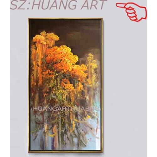 Hand-drawn original oil painting with yellow cockscomb impression of modern new sample decorated corridor and the porch