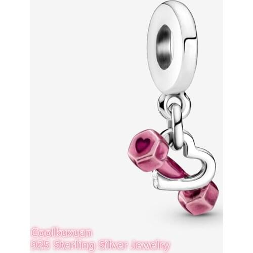 2021 Autumn Original 100% 925 Sterling Silver Dumbbell & Heart Dangle Charm beads Fits Pandora bracelets Jewelry Making