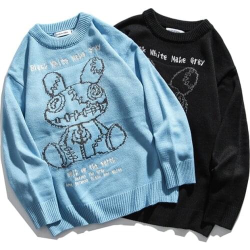 Cartoon pattern round neck Pullover Sweater for lovers long sleeve loose casual letter mens sweater