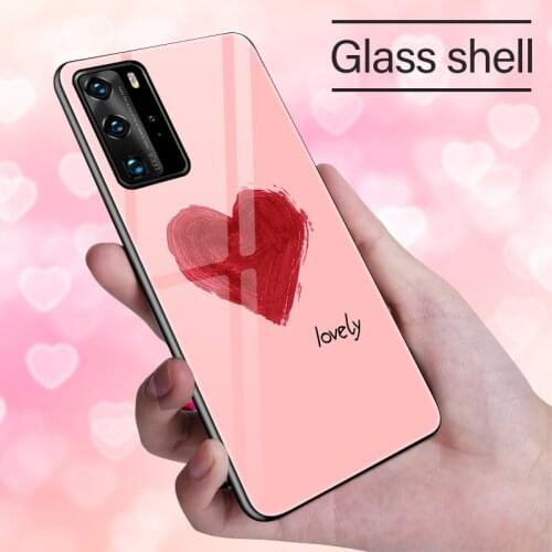 Luxury Cute Heart-shaped Tempered Glass Phone Case For Huawei P40 P30 P20 Lite Mate 30 20 10 Pro Honor Ultra-thin Silicone Cover