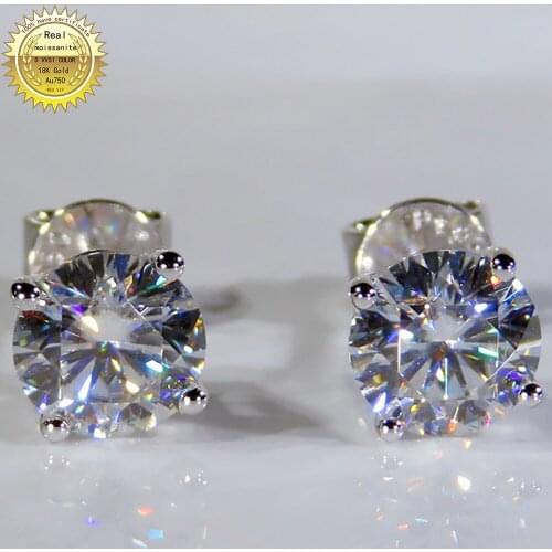 18K Au750 White Gold Earrings Moissanite Diamonds 1 2 3 Carat Round Elegant Wedding Party Engagement Anniversary Trendy