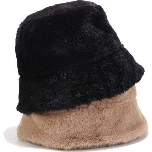 Winter hat new imitation mink bucket hat female warm fisherman hat light board solid color bucket hat