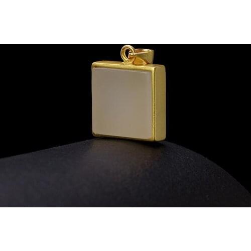 Tranquility and Peace Plate Natural Hotian Jade Pendant Necklace S925 Sterling Silver Plated Gold Inlaid with Jade Peace Buckle