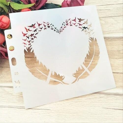 14.1*13cm Heart feathers stencils Cover template spray plastic mold shield DIY cake hollow Embellishment printing lace ruler
