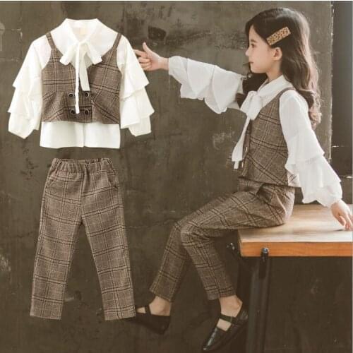 Kids 3 Pcs Sets 2020 Spring Shirts And Vest And Pants Kids Clothes Sets Fashion Casual Girls Outfits Cute Baby Clothes 6 8 10 12