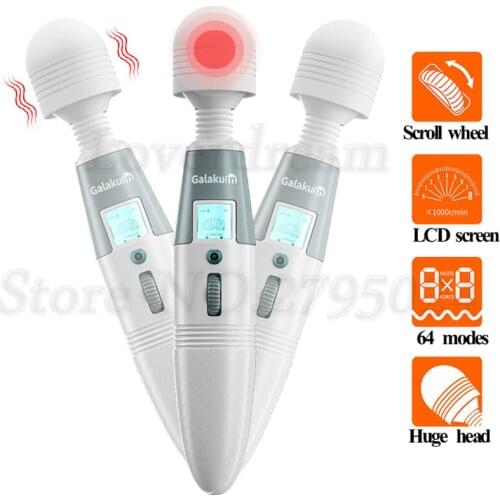 USB charge powerful 64 modes Magic AV Wand Vibrator Clitoris Stimulator Erotic rotating head Body Massager Sex Toys for Woman