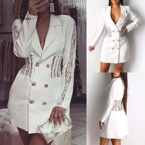 Rebicoo dress women Long Sleeve Solid Color Lace Stitch Button Casual winter plus size dress ropa mujer robe hiver femme