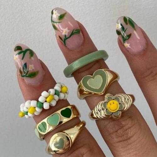 Fashion INS Heart Rings for Women Korean Y2K Enamel Personality Green Color Opening Rings Finger Jewelry Acrylic 2021 New Trendy