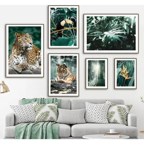 Diamond Painting Leopard Tiger Toucan Tropical Plant Leaf Wall Art Painting Diamond Embroidery Nordic Printmaking Mosaic Art