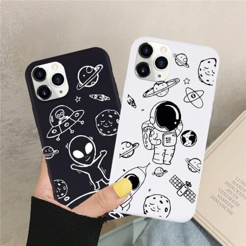 ZUIDID Funny Astronaut Space Phone Case For iPhone 12 11 Pro XS MAX SE20 7 XR X 8 6Plus Cute Black Soft Silicone Cover Matte Bag