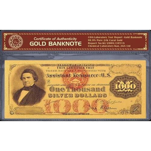 Colored America Gold Banknote 1878 Year USD 1000 Dollars Fake Money Usd Precious Gift for Home Decoration Business Collection