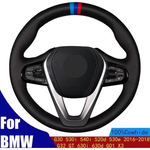 DIY Car Steering Wheel Cover Black Genuine Leather For BMW G30 530i 540i 520d 530e 2016-2018 G32 GT 630i 630d G01 X3