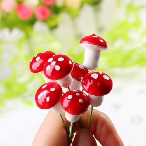 DIY Dollhouse Artificial Decoration Mini Red Mushroom Garden Ornament Miniature Plant Pots Fairy Home Party Decor Tools