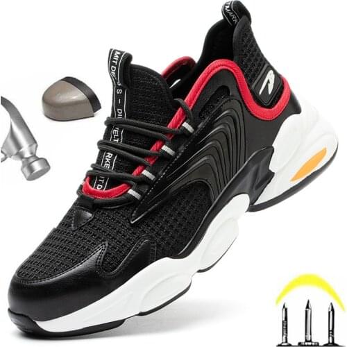 Breathable Men Safety Shoes Ankle Boots Steel Toe Cap Mens Casual Boots Work Indestructible Shoe Puncture-Proof Fashion Sneaker